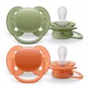 Philips Avent Ultra Soft SCF093/01 Ορθοδοντική Πιπίλα Σιλικόνης Χακί-Πορτοκαλί 18m+ 2τεμ.