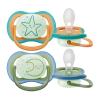 Philips Avent Ultra Air Ορθοδοντική Πιπίλα Σιλικόνης Νυκτός Αστέρι/Φεγγάρι SCF376/23 18m+ 2τεμ.
