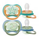 Philips Avent Ultra Air Ορθοδοντική Πιπίλα Σιλικόνης Νυκτός Αστέρι/Φεγγάρι SCF376/23 18m+ 2τεμ.