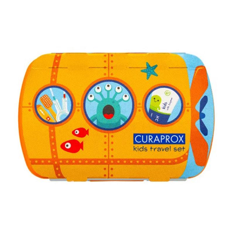 Curaprox Kids Travel Set Πορτοκαλί με Οδοντόβουρτσα Ταξιδίου 1 τμχ & Οδοντόκρεμα Μέντα 10ml & Μεσοδόντια Βουρτσάκια 2 τμχ