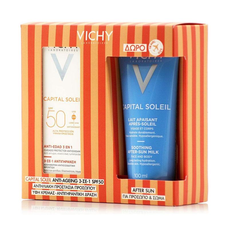 Vichy Promo Capital Soleil Anti-Ageing 3in1 Αντηλιακό Προσώπου Spf50+ 50ml & Δώρο After Sun 100ml