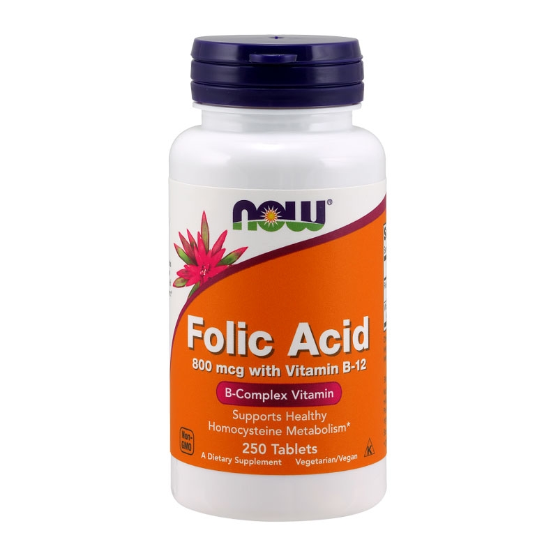 Now Foods Folic Acid 800mcg & B-12 25mcg 250 Ταμπλέτες