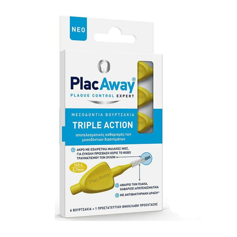 PlacAway Triple Action Μεσοδόντια Βουρτσάκια 0.7mm ISO 4 Κίτρινα 6τεμ