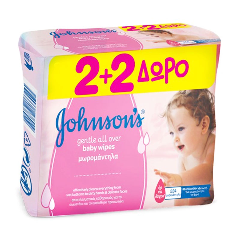 Johnson & Johnson Baby Gentle Cleansing Wipes 2+2 Δώρο 56τμχ