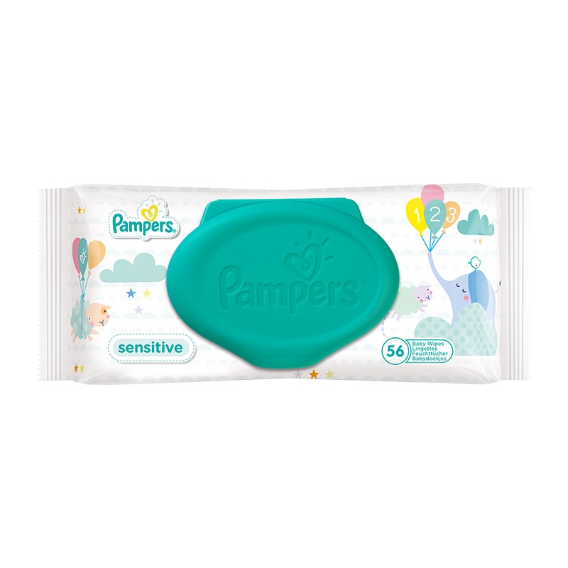 Pampers Μωρομάντηλα Sensitive με Καπάκι 56 τεμ.